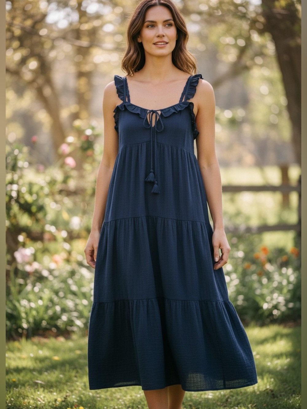 J. Crew Navy Ruffle-Trim Maxi Dress